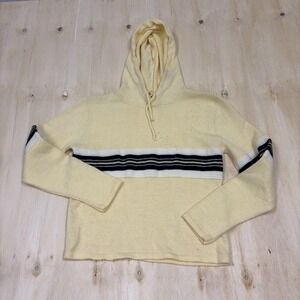 Vintage 90s IN CHARGE Sweater Women Small Yellow Hooded Striped Knit Long Sleeve
